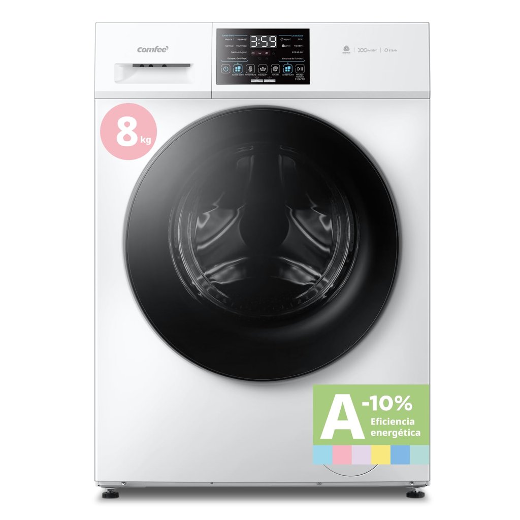 Lavadora COMFEE' 8 kg A+ con vapor higiénico y motor BLDC