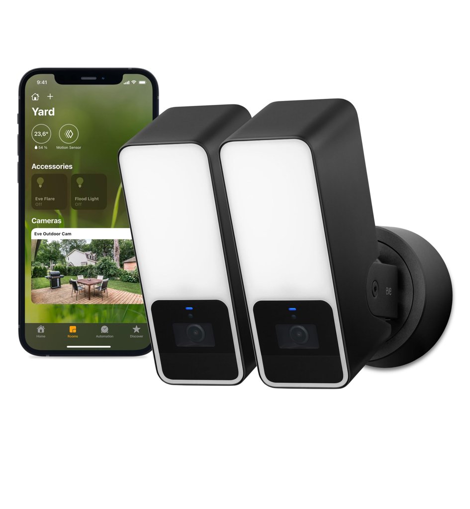 Pack de 2 cámaras EVE Outdoor con foco y HomeKit Secure Video