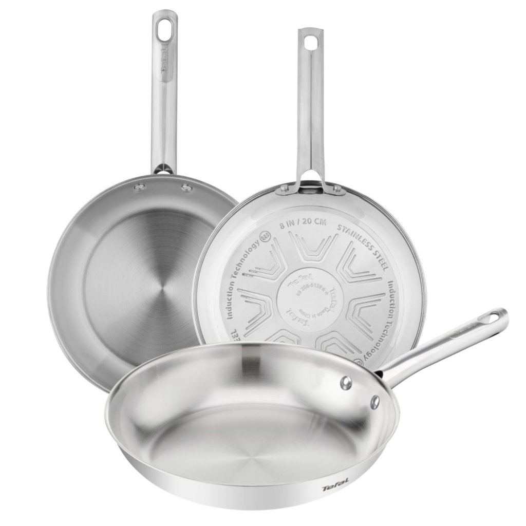 Tefal Duetto On - Juego de 3 Sartenes, Acero Inoxidable, Sin revestimiento