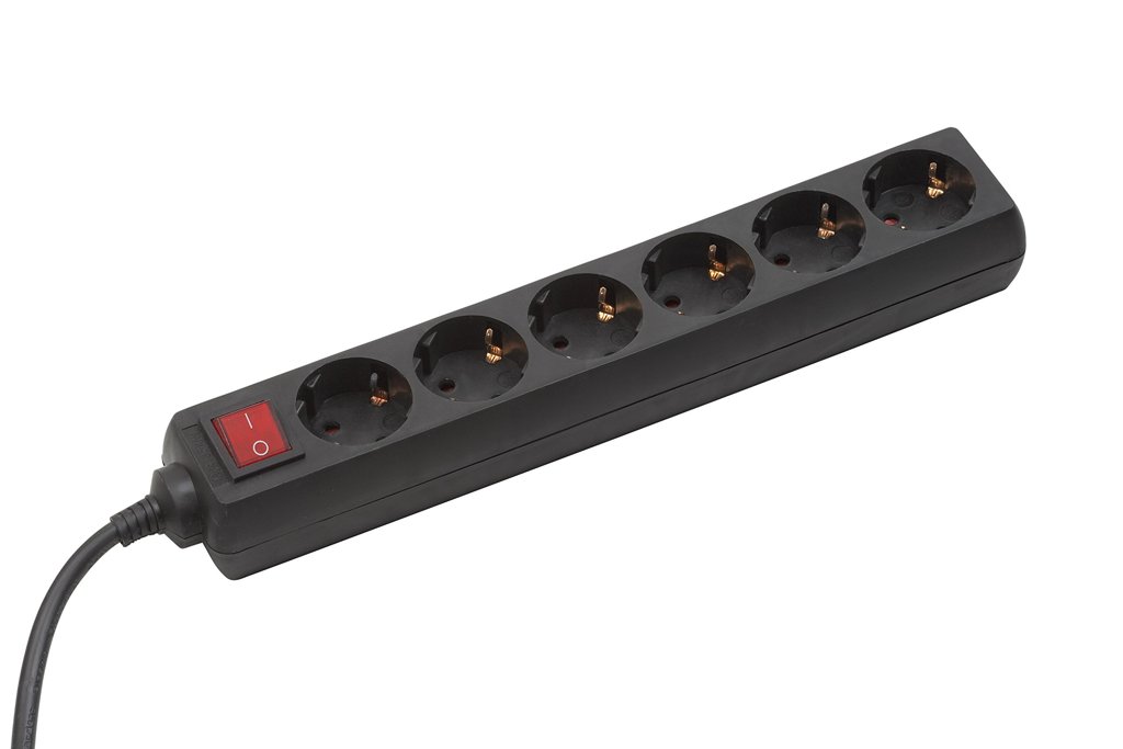 Regleta Meister de 6 tomas con interruptor y cable de 1,4 m – negro