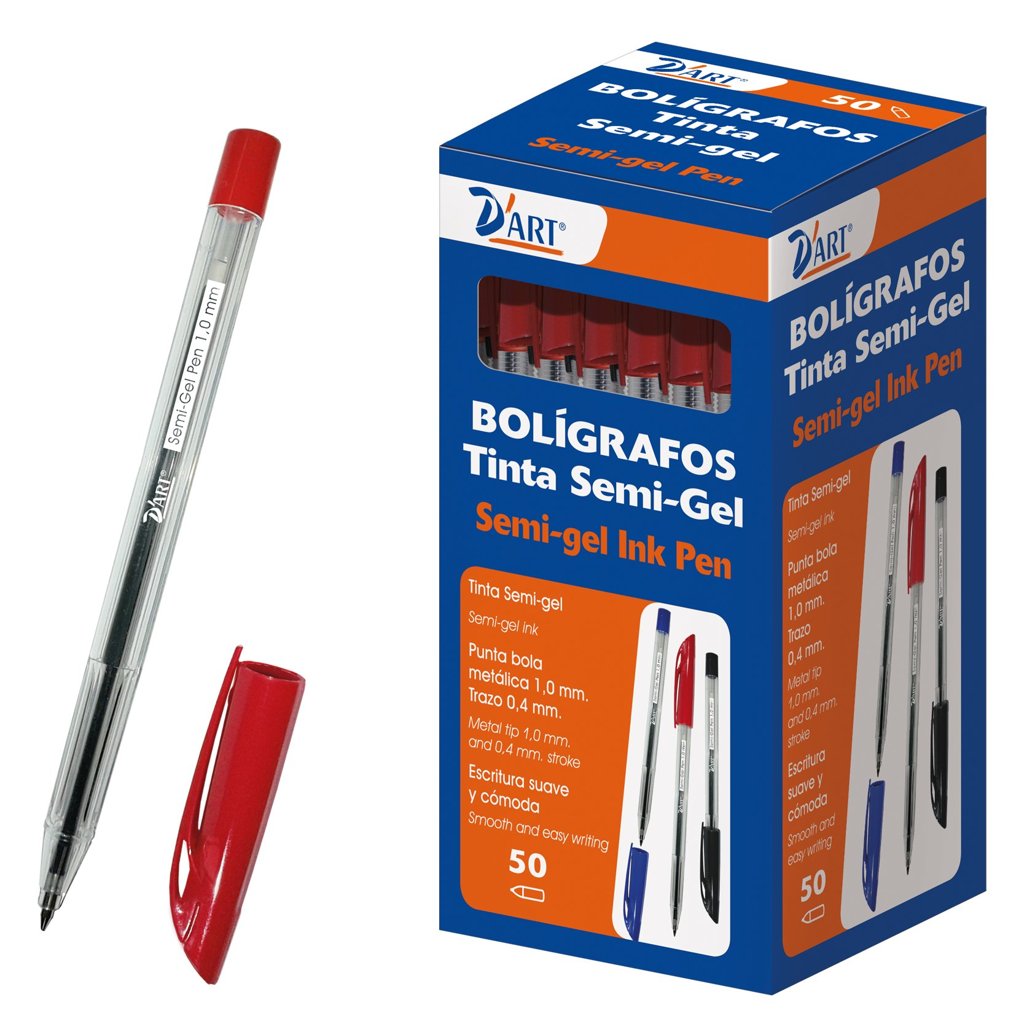 Caja de bolígrafos con semigel, 50 unidades, 1 mm, color rojo