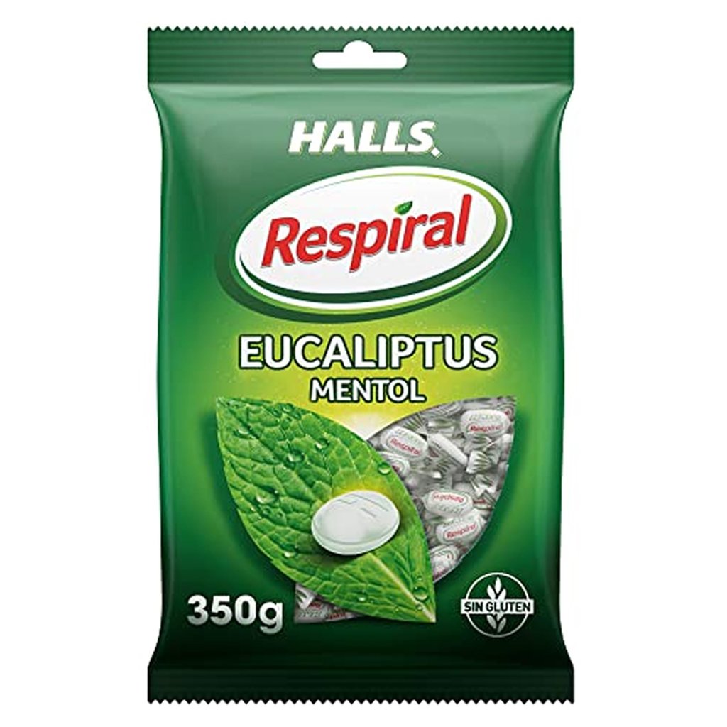 X3. Halls Respiral Caramelos Sabor Eucalipto y Mentol, Bolsa de 350 g Caramelos con sabor a eucalipto y mentol