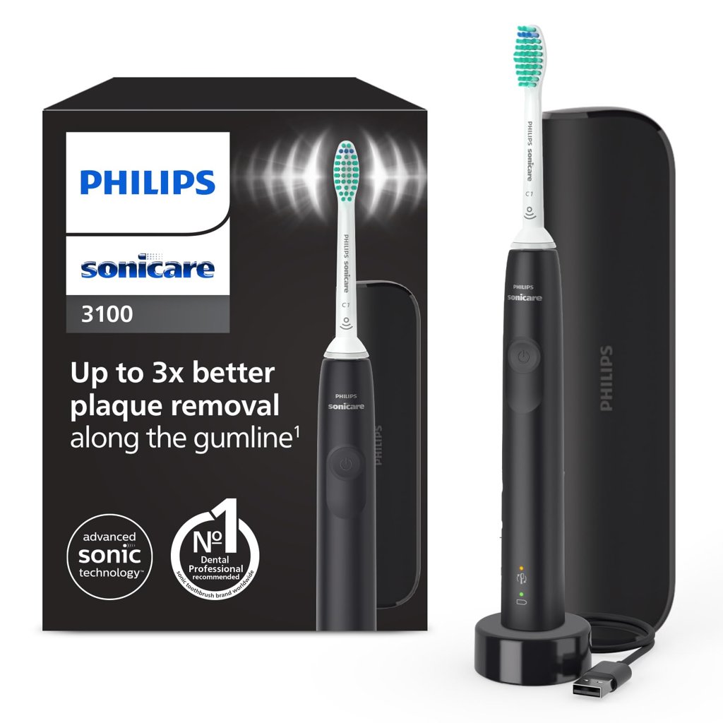 Philips Sonicare 3100, cepillo dental eléctrico, sónico, sensor de presión y temporizador, estuche de viaje