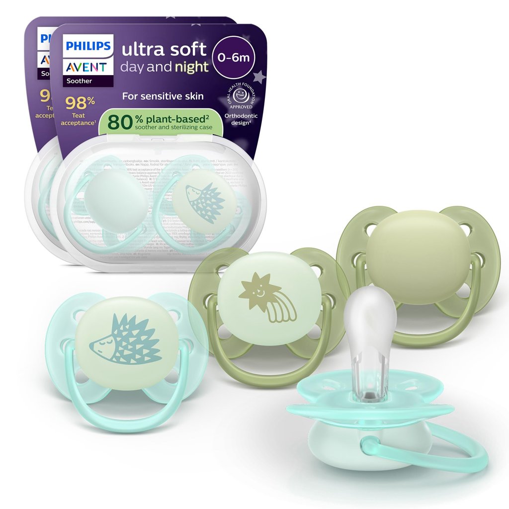 Pack de 4 chupetes Philips Avent Ultra Soft Day & Night para recién nacidos