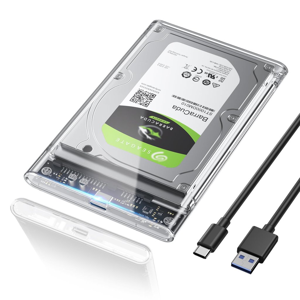 Carcasa Disco Duro 2,5, 6Gbps USB C 3.1 Gen 2 Caja Disco Duro para HDD SSD SATA I/II/III de 7mm y 9.5mm de Alt