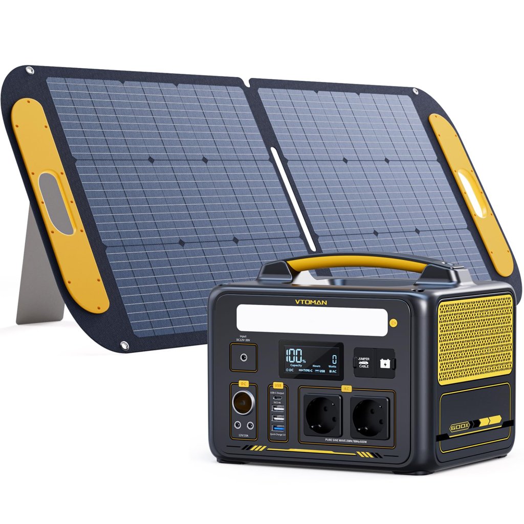 Estación de Energía Portátil con Panel Solar de 110W 600W Generador Solar (Pico 1200W), 299Wh Capacidad Amplia