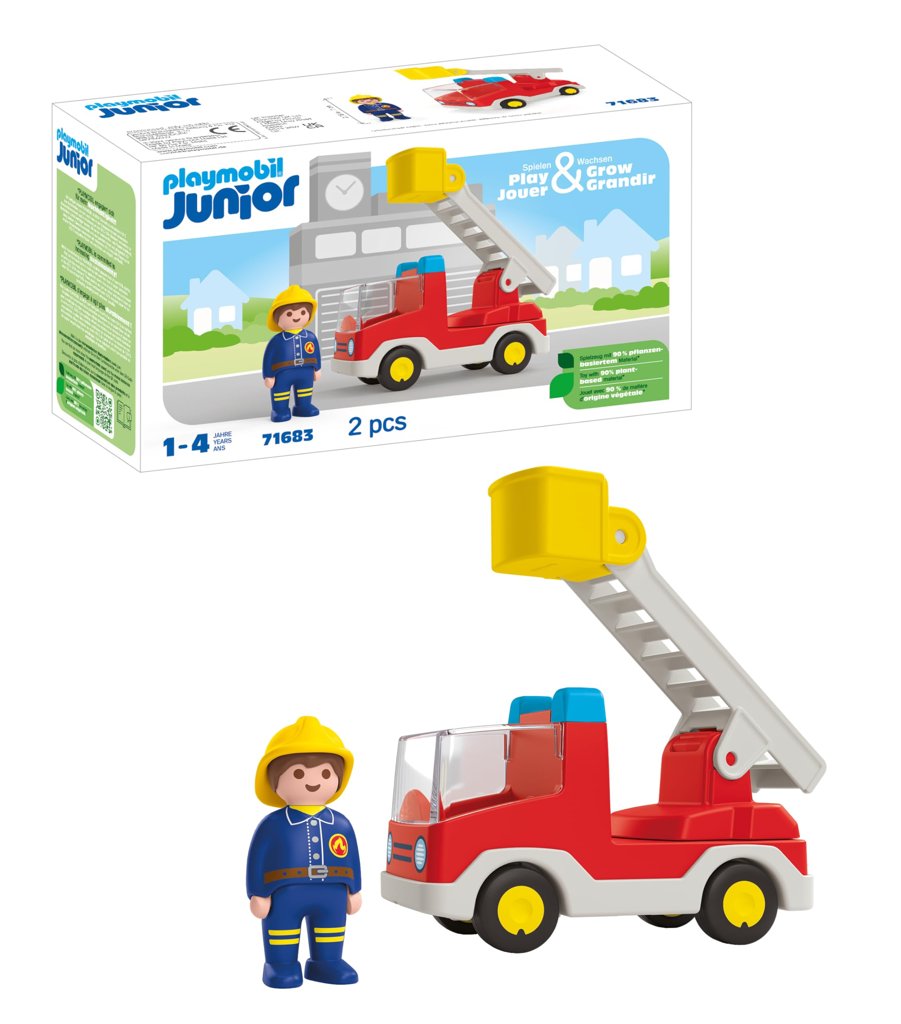 Playmobil Junior Camión de Bombero con escalera extensible – versión eco