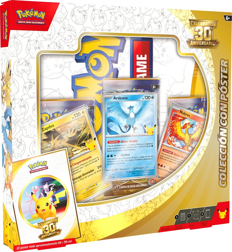 Set 30.º Aniversario Pokémon: póster, 3 cartas y sobres