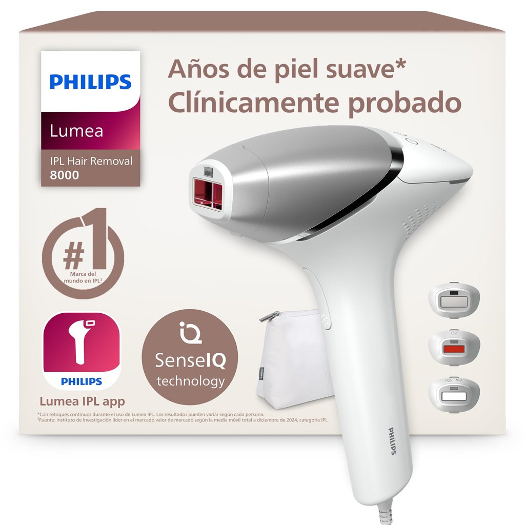 Depiladora IPL Philips Lumea Serie 8000 BRI946/00 (Sensor SenseIQ, 3 accesorios cuerpo/cara/precisión, alterna