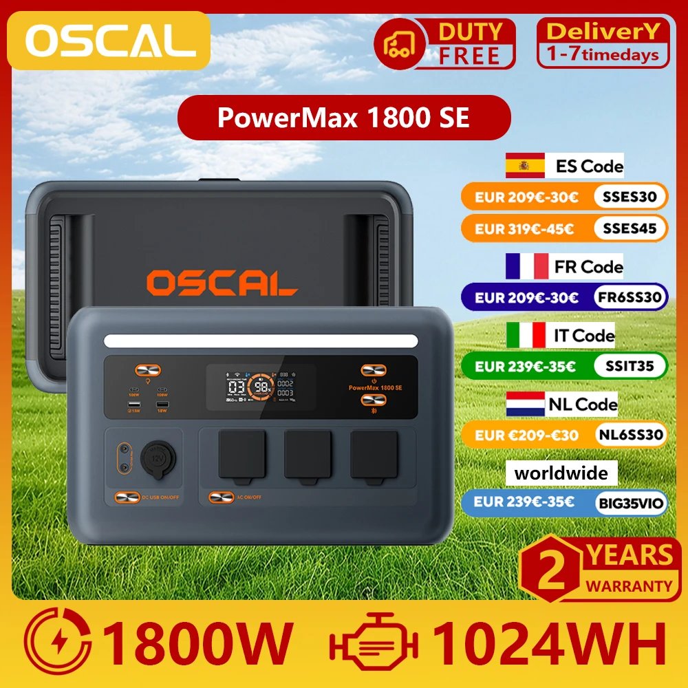 Estación de energía PowerMax 1800SE: 1024Wh, 1800W, ¡por 358€!