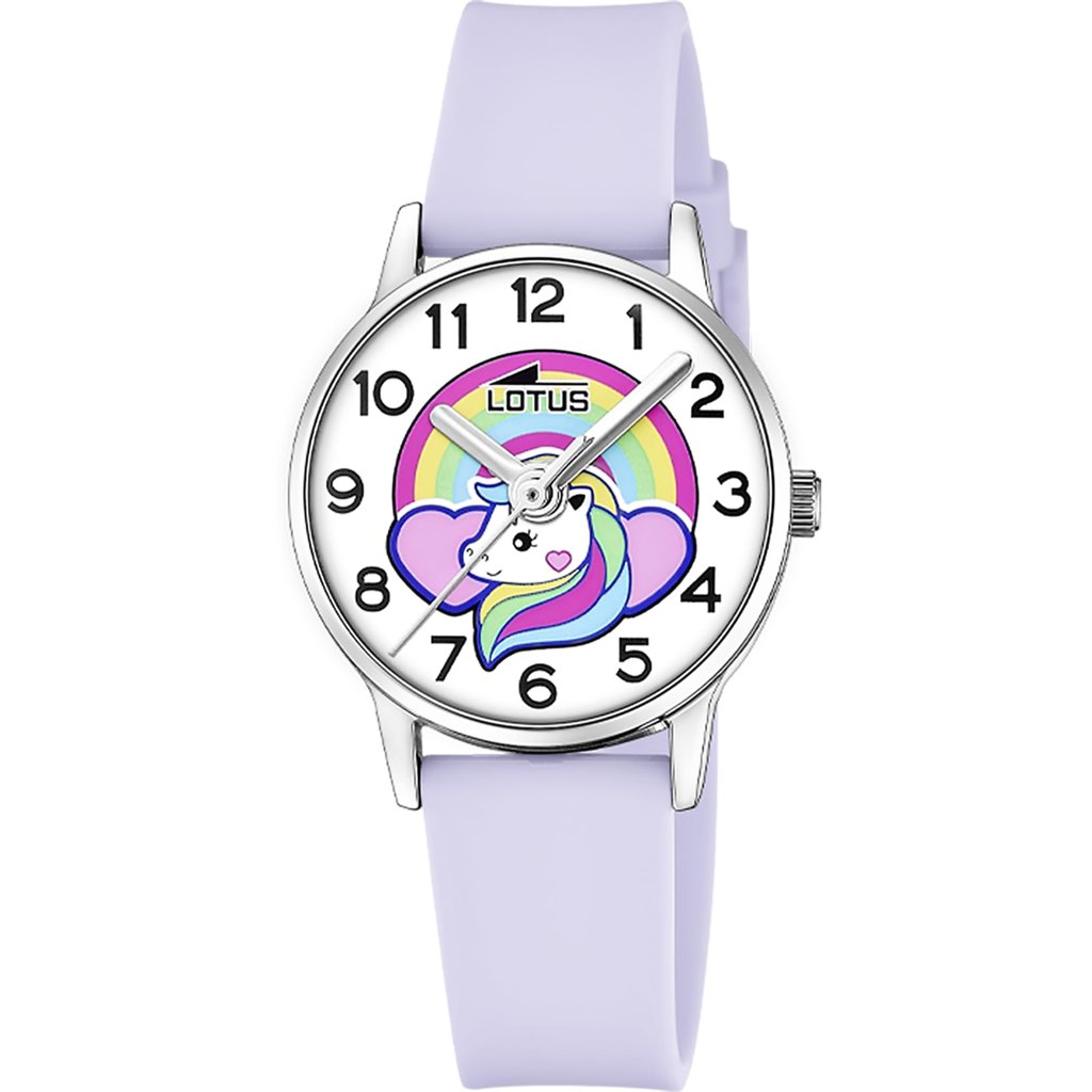 Reloj analógico y pulsera de caucho morado para niñas