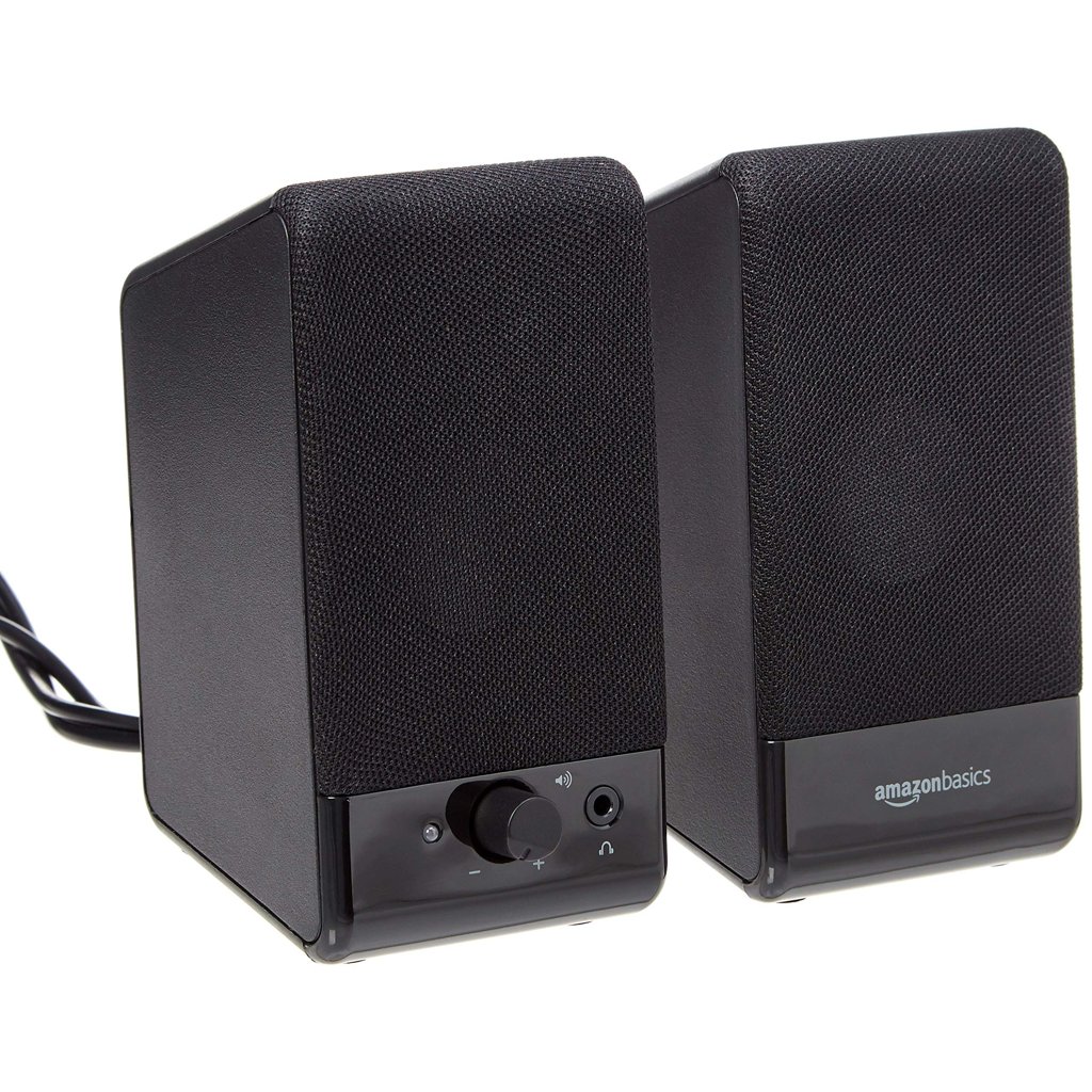 Amazon Basics Altavoces para ordenador de sobremesa o portátil con cable USB, Negro, 13.4 cm