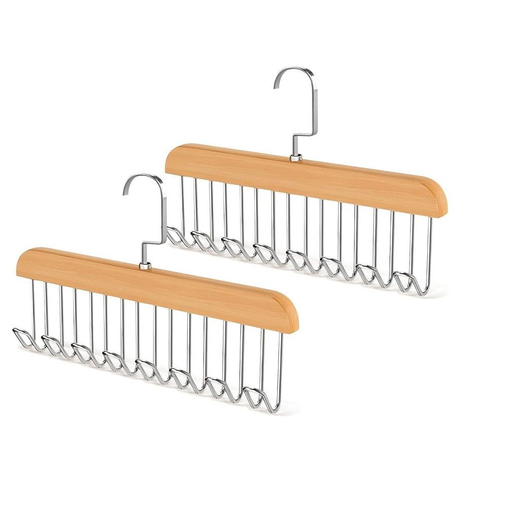 Pack de 2 organizadores de cinturones de madera – 8 ganchos giratorios