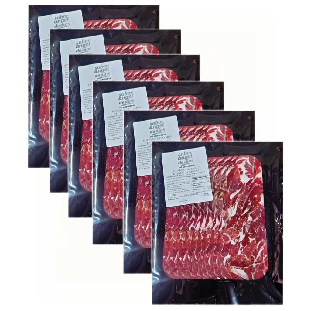 Lote de 6 sobres de jamón ibérico en pétalos, 900g