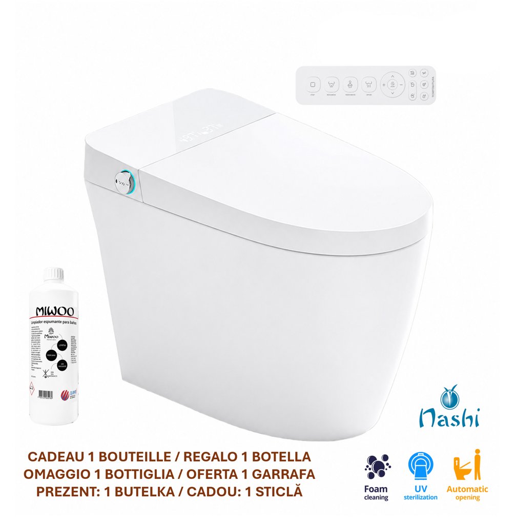 Inodoro japonés wc inteligente nashi ovian plus a suelo, espumante anti salpicaduras, apertura-cierre automáti