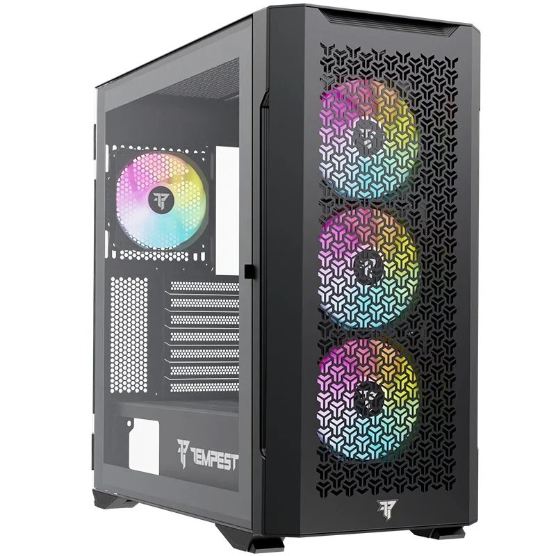 Caja Tempest Airflow Bastion ARGB negra: ventilación y estilo