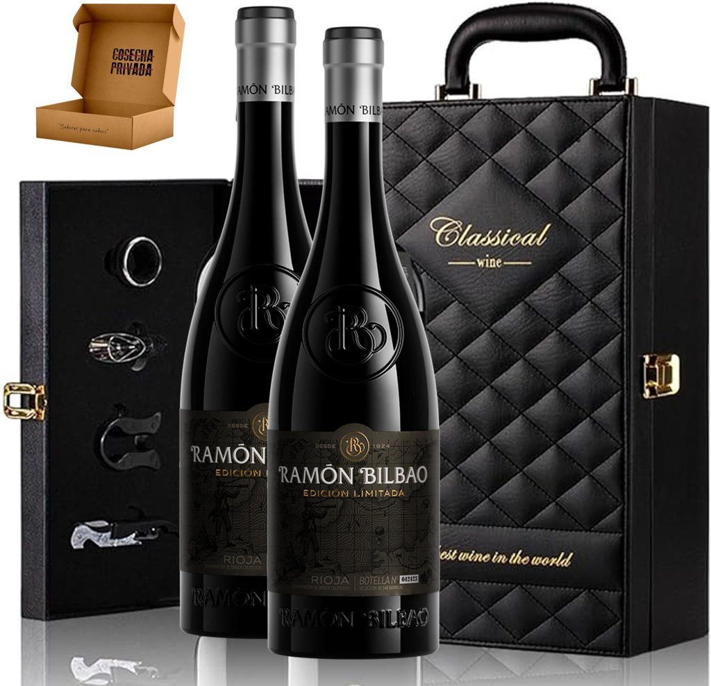 Regala elegancia: estuche de cuero con dos Rioja y accesorios