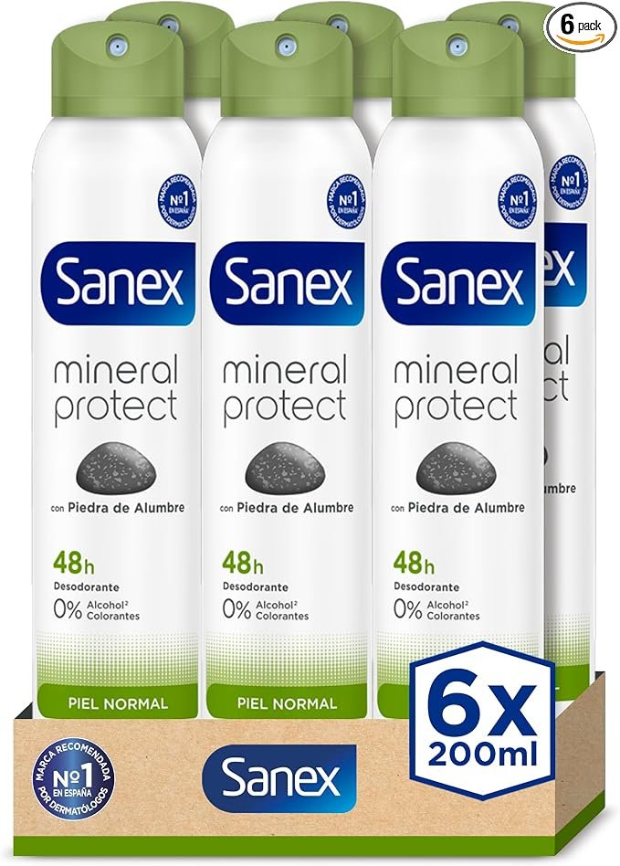 Desodorante spray Sanex Mineral Protect 6×200 ml: frescura duradera