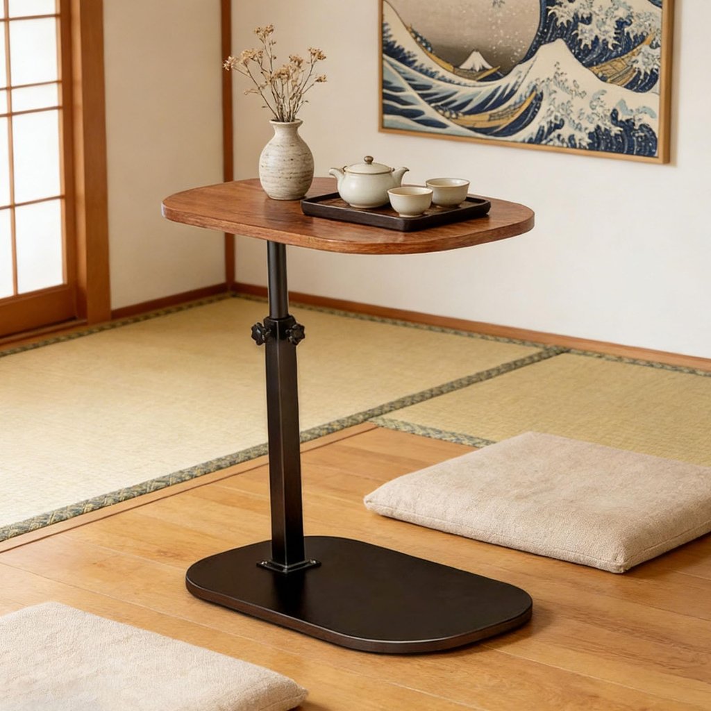 Mesa auxiliar giratoria en forma de C para sofá – diseño práctico