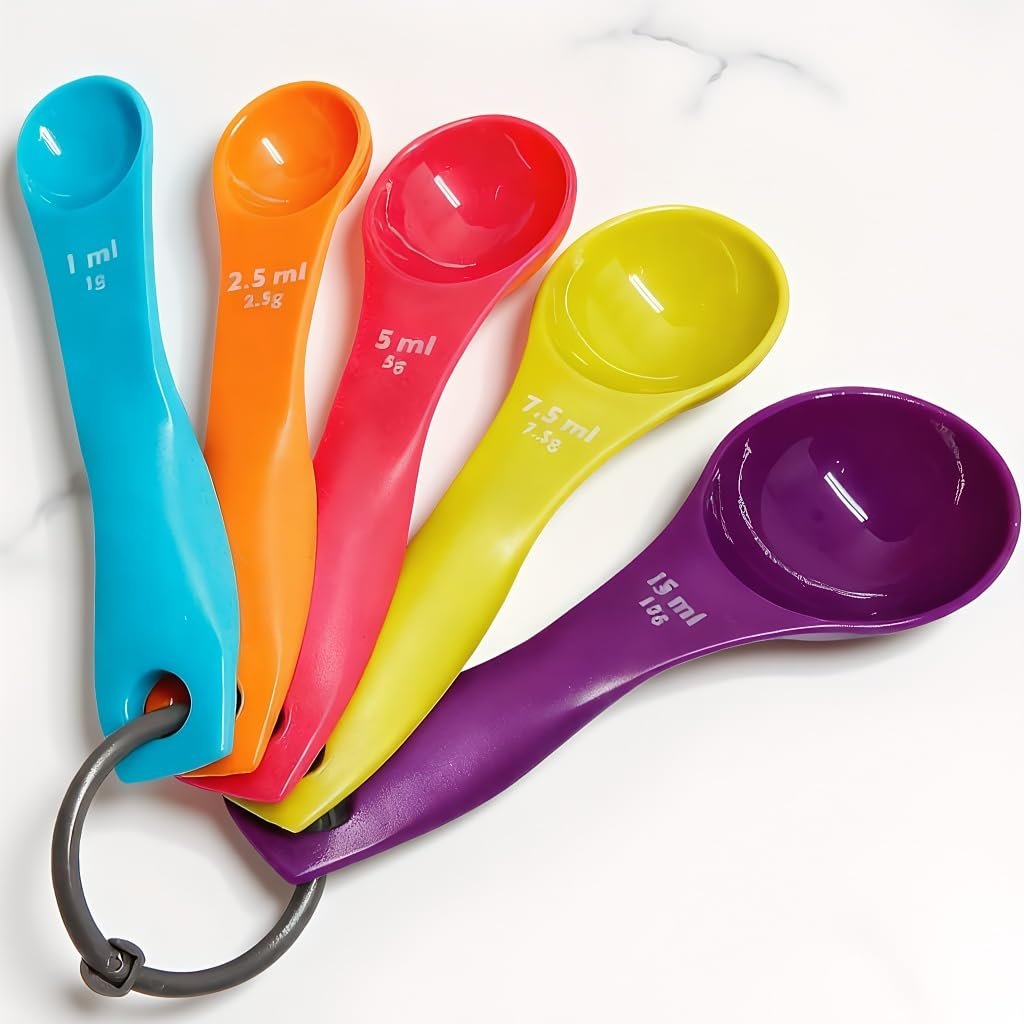 5 Piezas Cucharas Medidoras Coloridas con Diferentes Capacidades de Medición Gramos Color para Cocinar Hornear