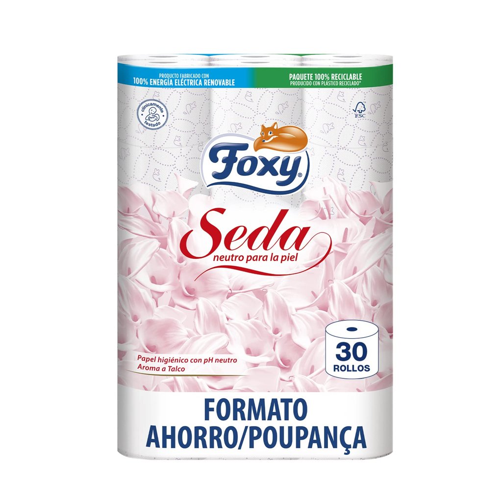 Foxy Seda: 30 rollos de papel higiénico ultra suave