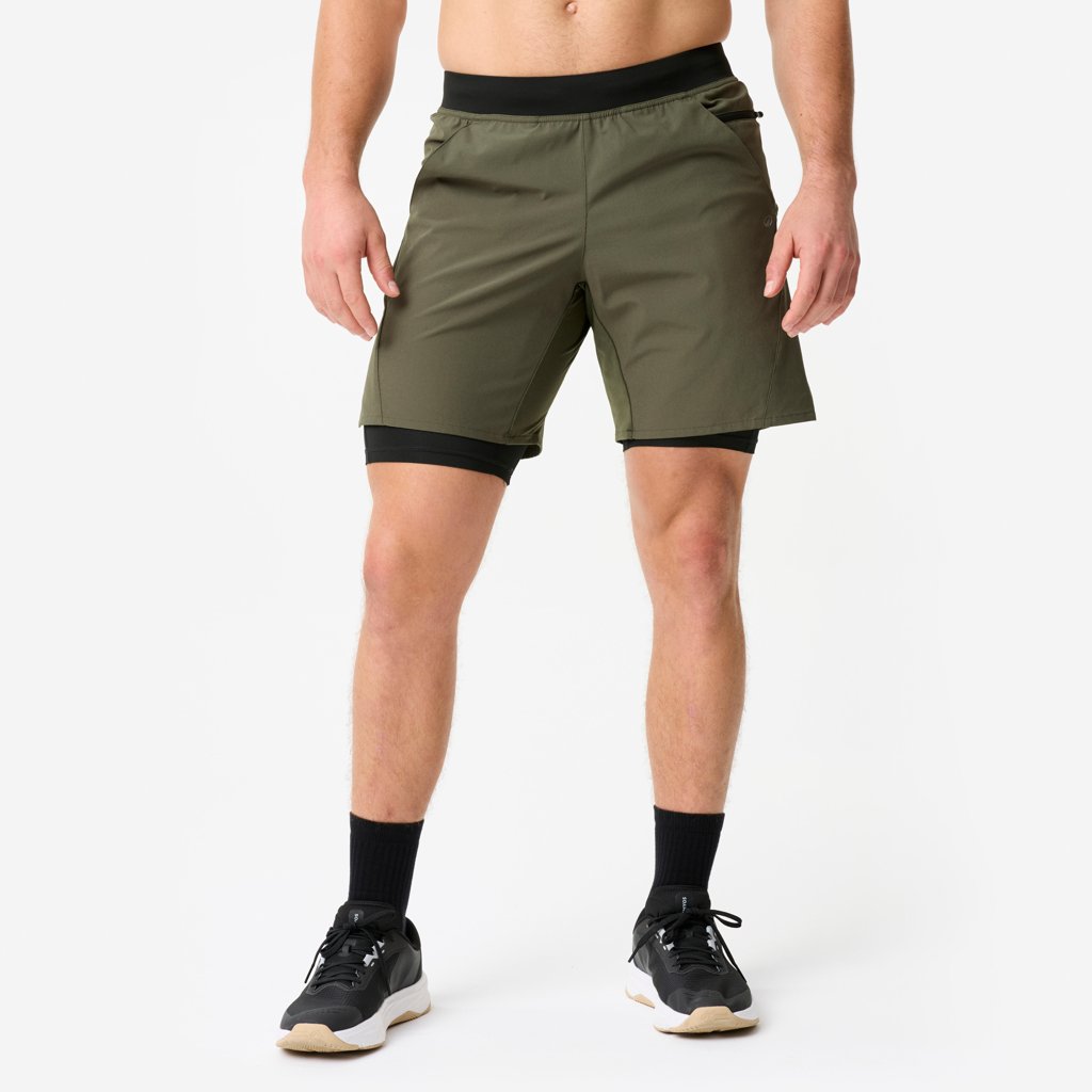 Pantalón corto 2 en 1 con malla compresiva y bolsillo para móvil