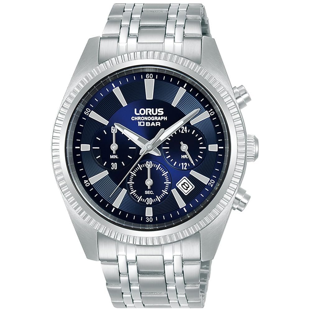 Reloj cronógrafo Lorus con esfera azul marino y acabado Sunray