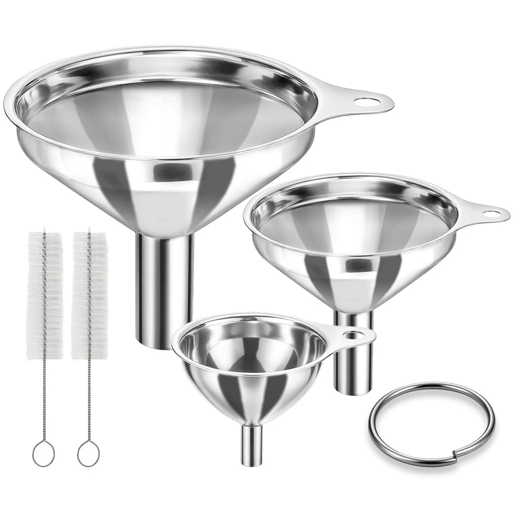 Set 3 embudos de acero inoxidable con cepillos – perfecto para la cocina