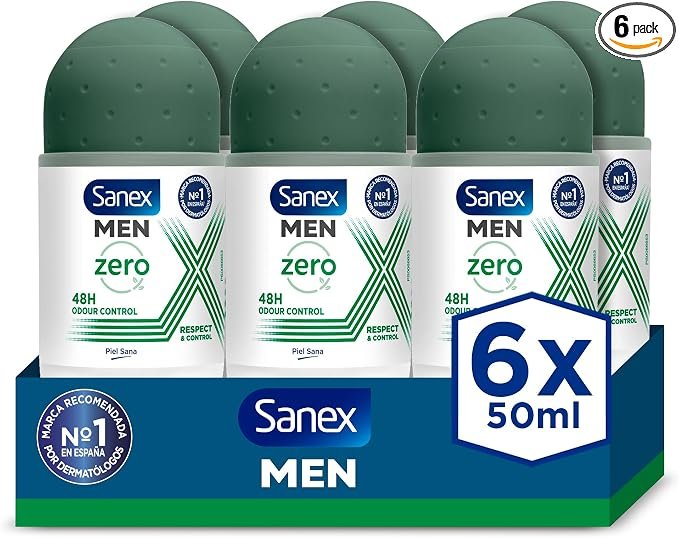 Pack de 6 roll‑on Sanex Zero% Respect & Control – frescura total