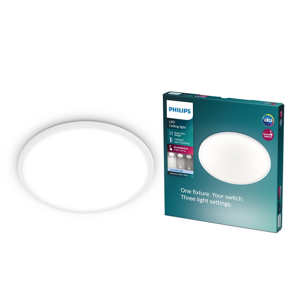 Philips - Plafón Philips Superslim, lámpara LED de techo funcional, color blanco, luz blanca fría regulable, 4