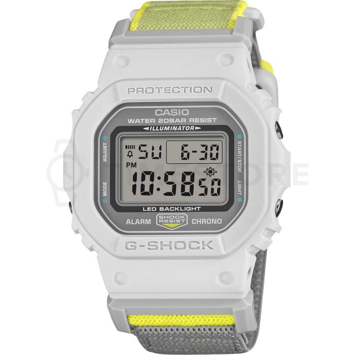 Casio G‑SHOCK DW‑5600MNC‑7A8 con correa textil y cierre magnético