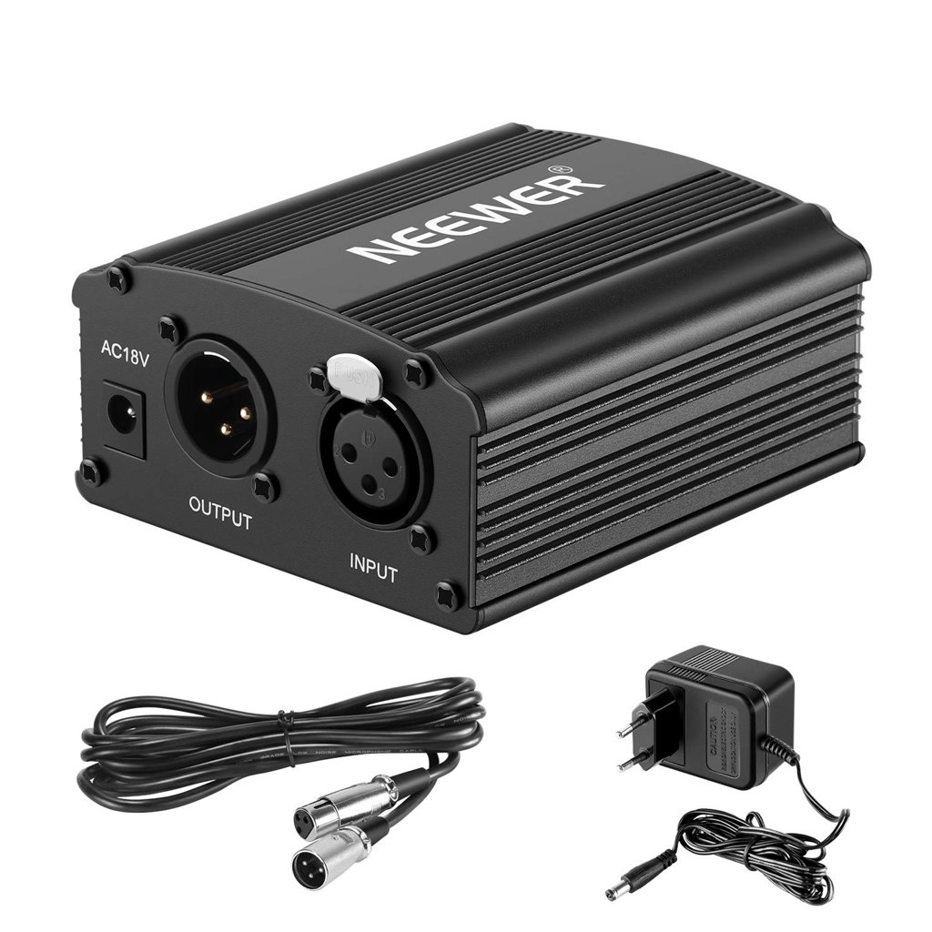 Neewer 1-Canal Phantom 48V Alimentación Suplimiento Negro con Adaptador y Cable de Audio XLR para Caulquier Mi