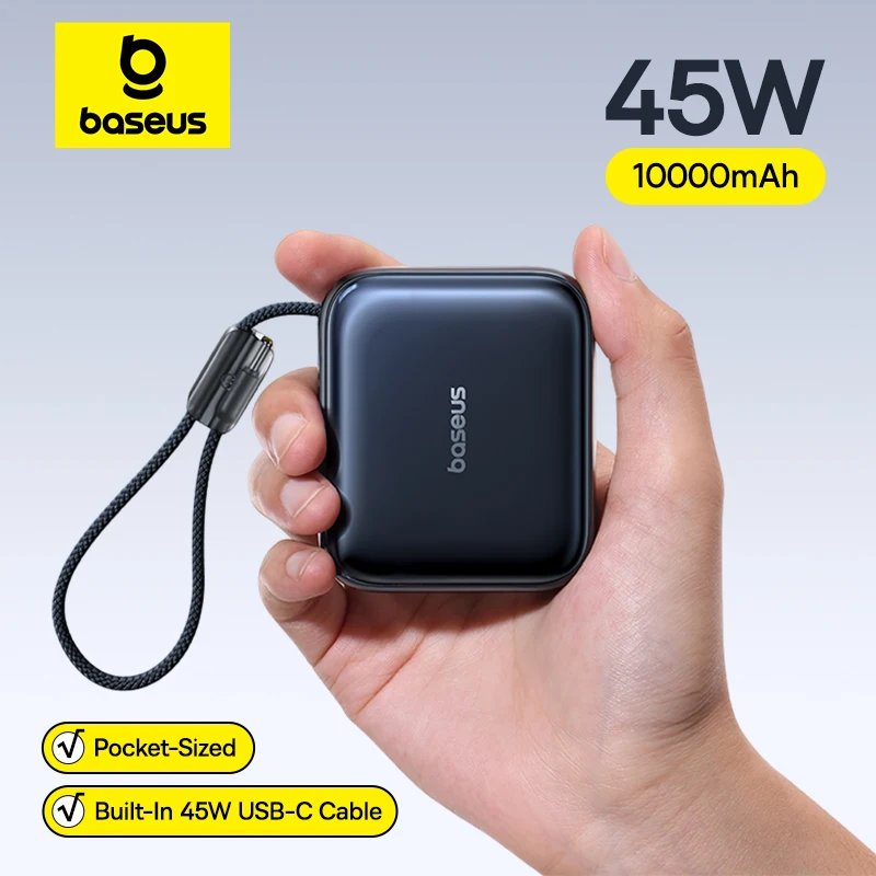 Powerbank Baseus Mini 10000mAh con cable USB-C integrado y carga rápida 45W