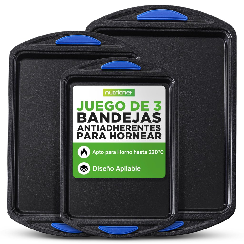 Set de 3 bandejas antiadherentes con mango de silicona