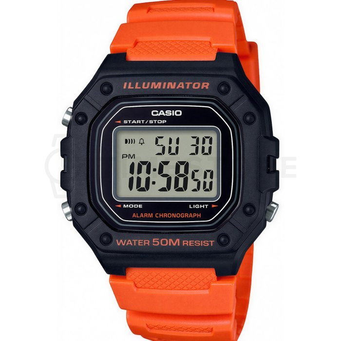 Reloj digital Casio W‑218H naranja/negro – estilo y duración