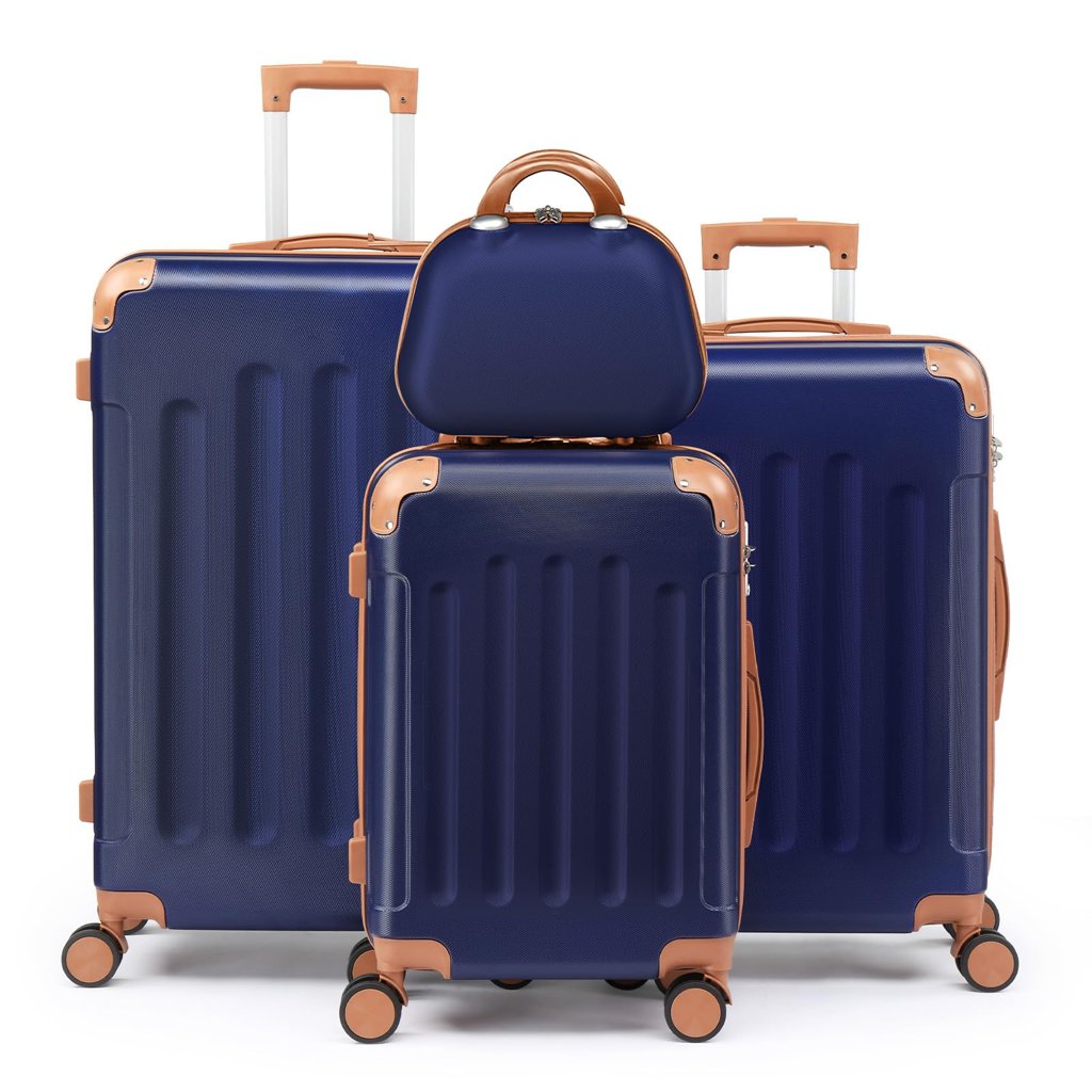 Set de 4 maletas con neceser en azul marino y marrón – estilo y organización