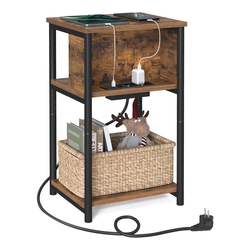 Mesa auxiliar VASAGLE con tomas y USB: estilo rústico y moderno