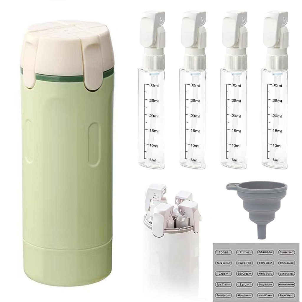 Botella dispensadora 4 en 1 de 120 ml: recarga fácil y medida exacta