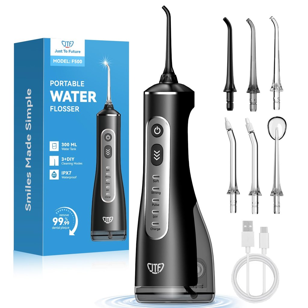 Irrigador bucal eléctrico 300 ml con 4 modos y 6 boquillas