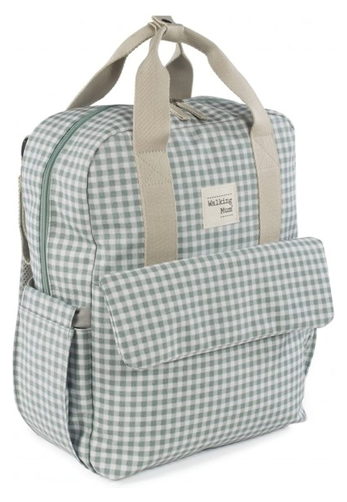 Walking Mum. Bolso Mochila I Love Vichy. Bolsa pañalera para silla de paseo. Diseño versátil con asas cortas y