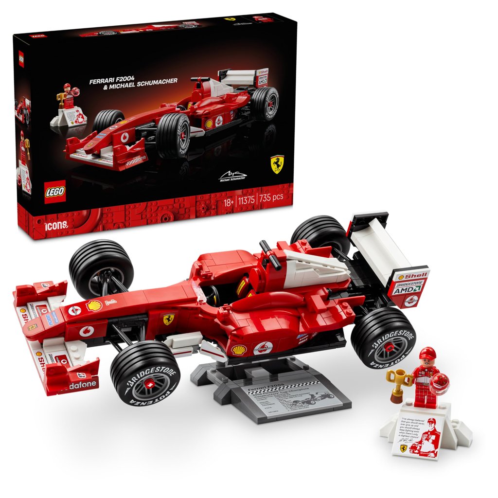 LEGO Icons Ferrari F2004 con Schumacher – Réplica de F1 para coleccionistas