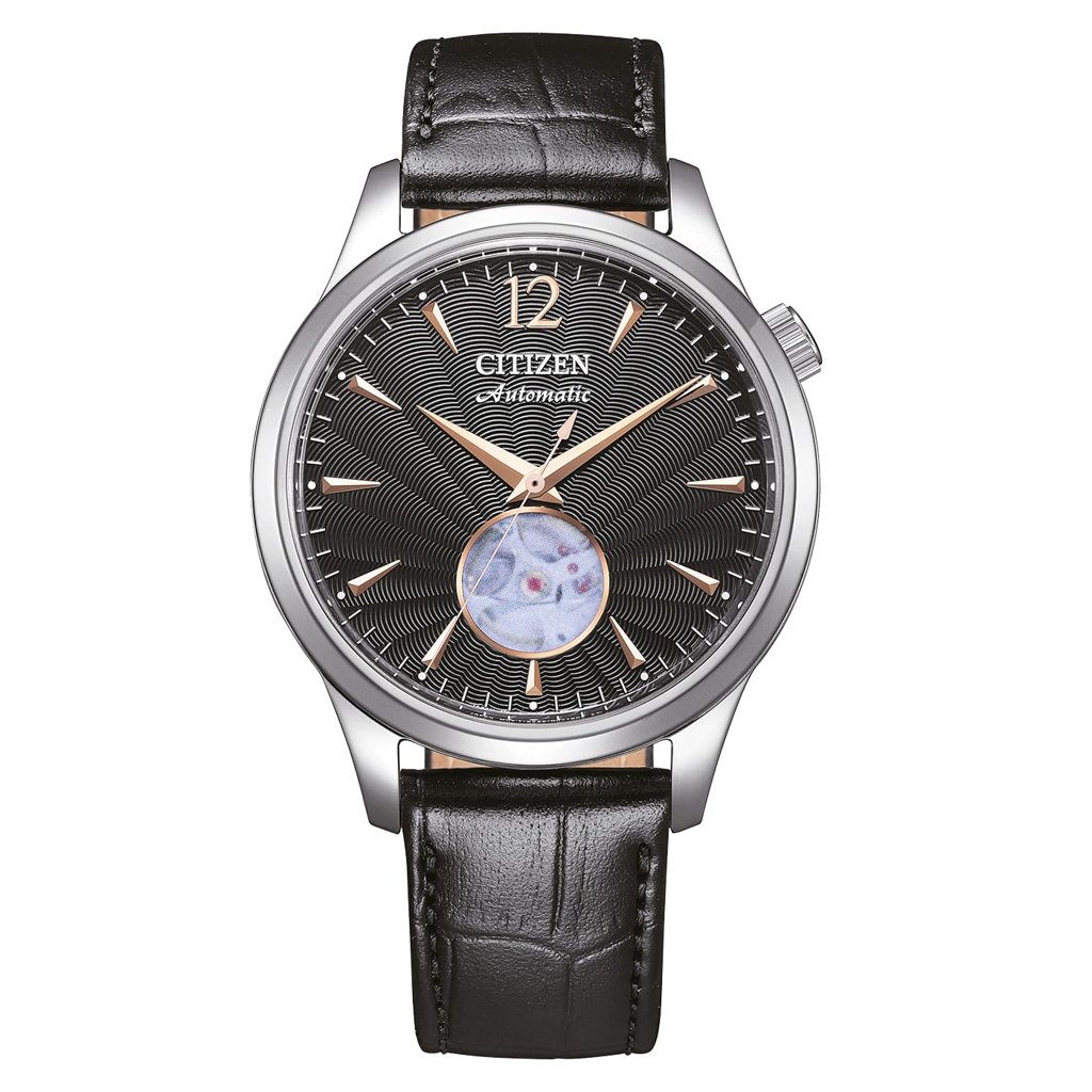 Reloj automático Citizen negro con correa de piel auténtica