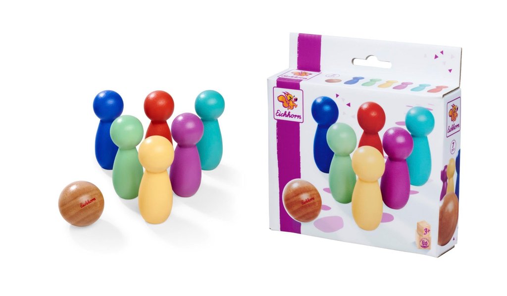Diversión de bolos en casa: juego de 6 pines y bola de madera