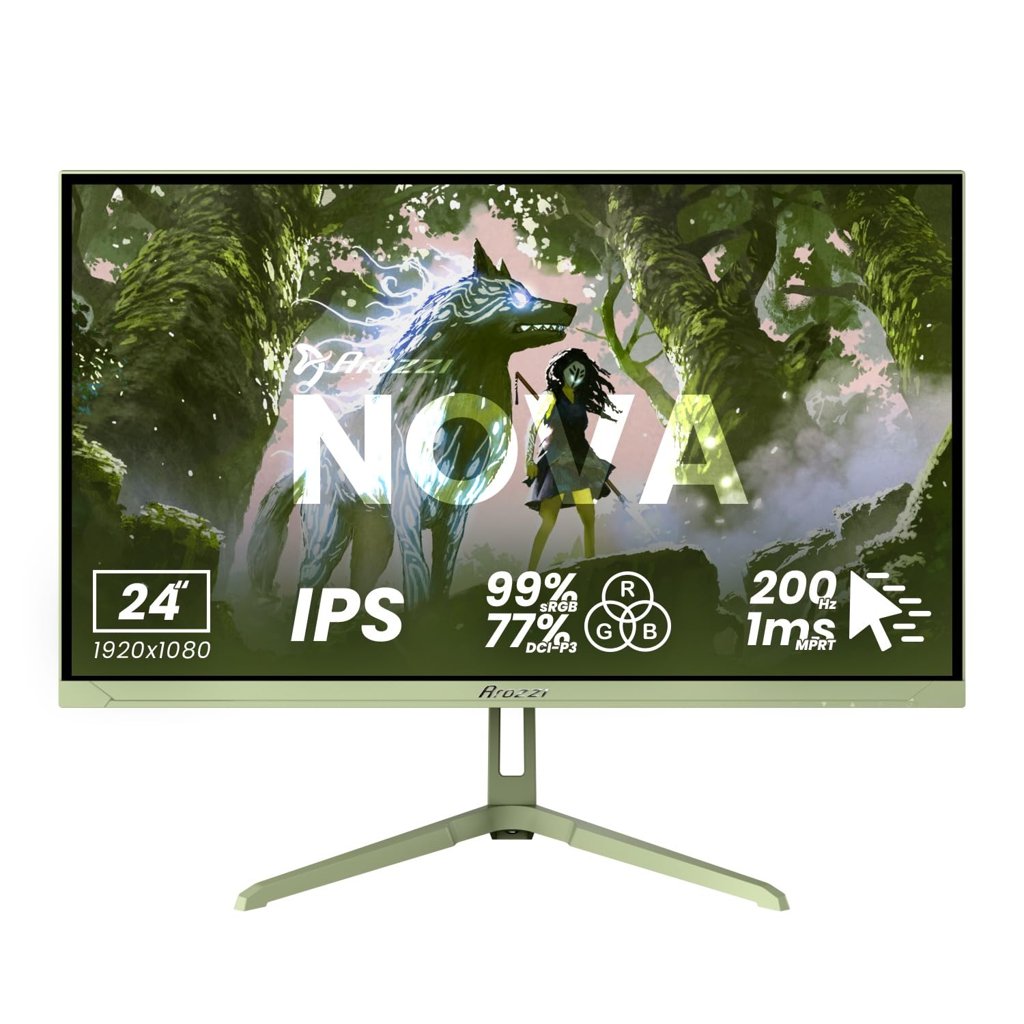 Arozzi Nova 24" Monitor Gaming IPS FHD 200 Hz, 1 ms, FreeSync, HDR, Altavoces Integrados – Forest Green