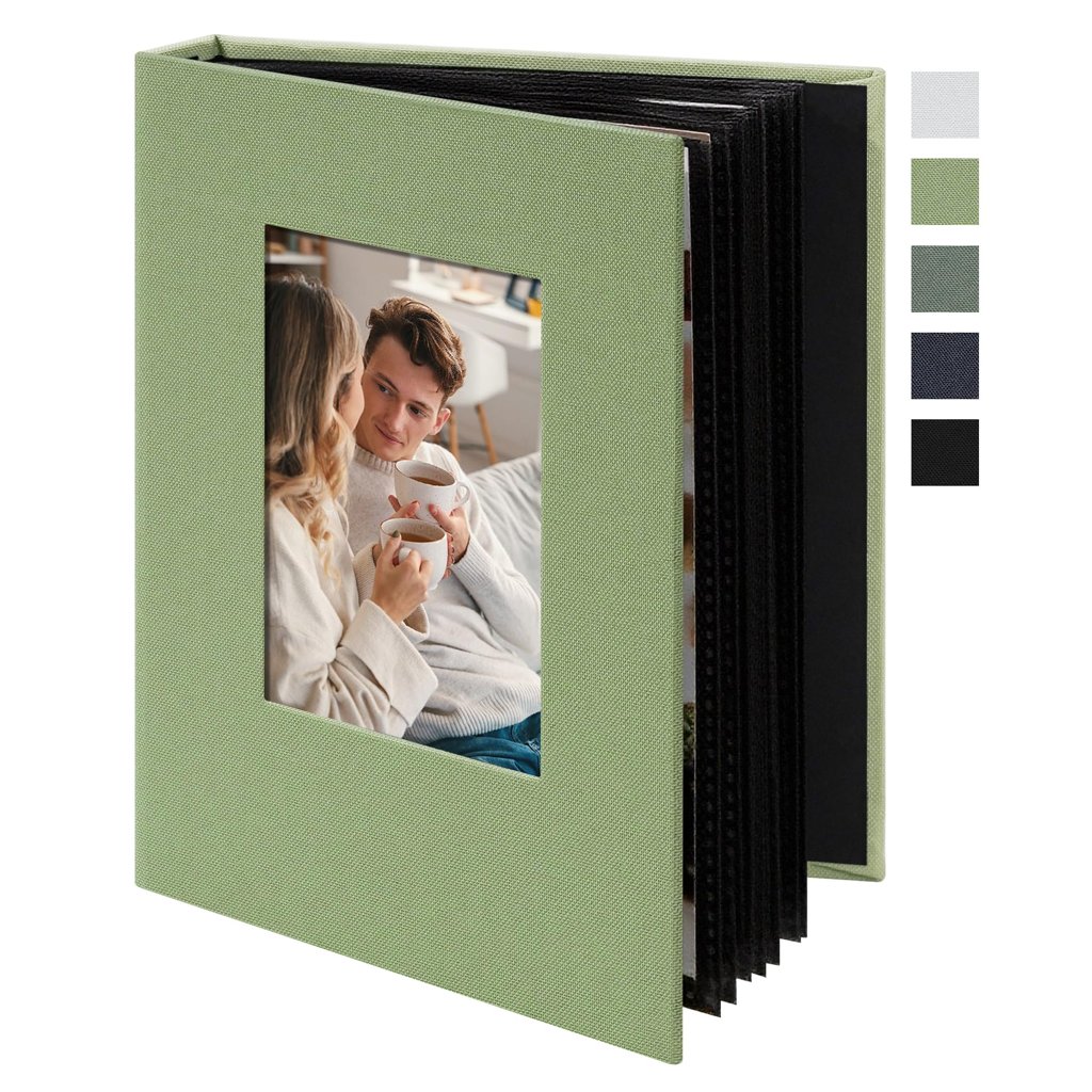 Mini álbum de fotos 10x15 con cubierta de lino verde, ideal para regalar