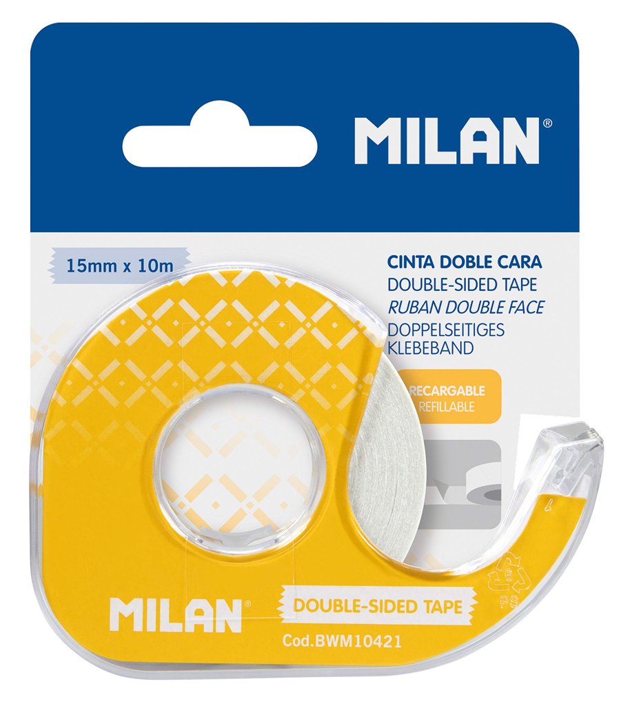 Cinta adhesiva doble cara 15 mm x 10 m: sujeción fuerte y discreta
