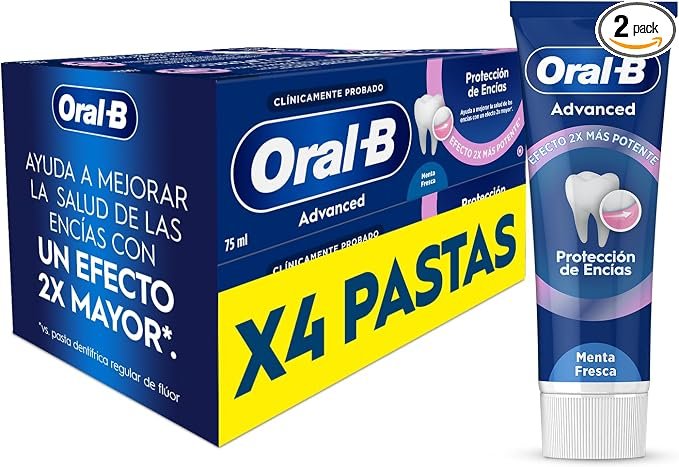 Oral-B Advanced Protección de Encías Pasta de Dientes, Pack Ahorro 4x75 ml Dentífrico con Fluoruro de Estaño.