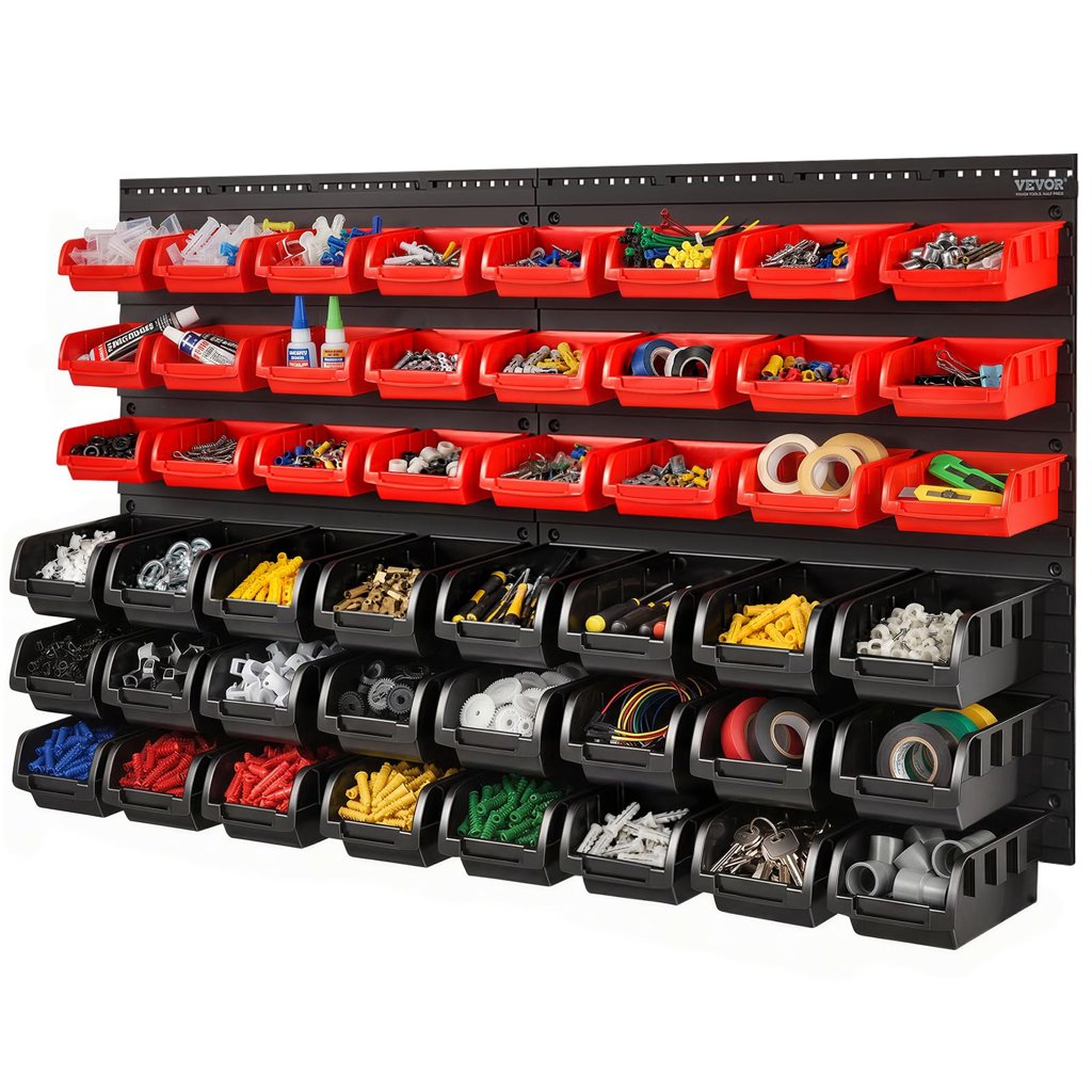Organiza tu taller con el estante de 48 cajas plásticas