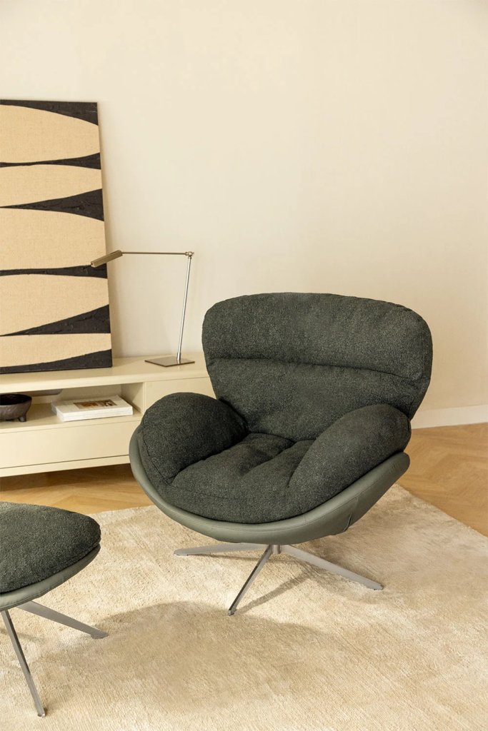 Sillón giratorio Amanda en elegante tela bouclé para tu salón