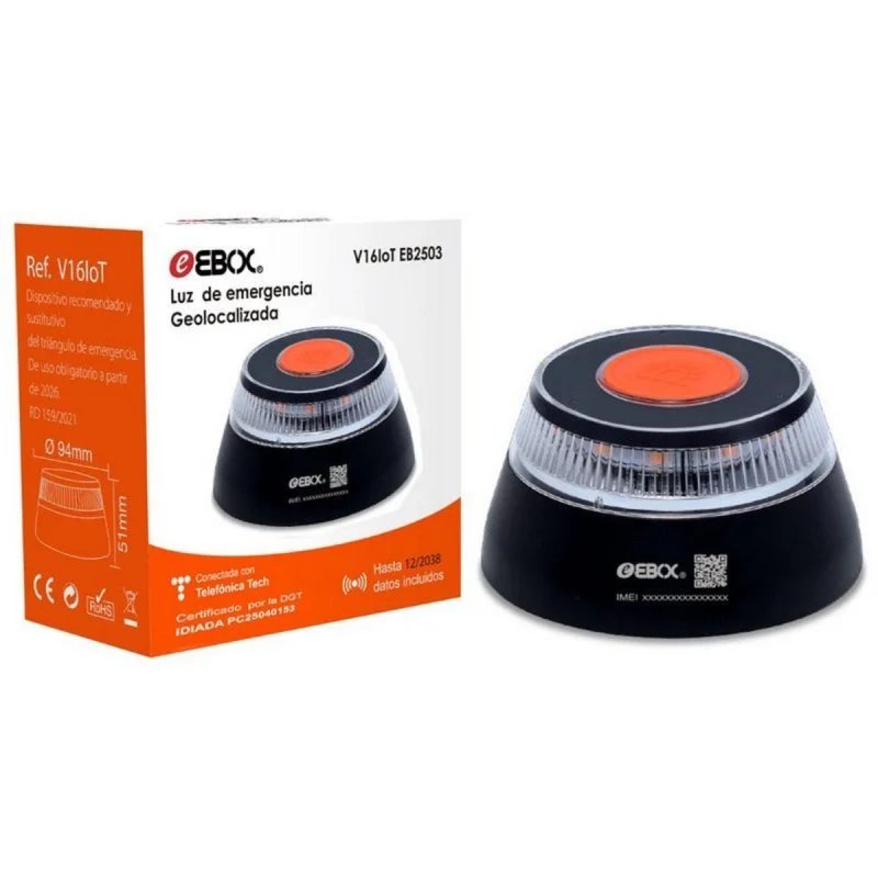 Baliza V16 Ebox: señal de emergencia geolocalizada y magnética